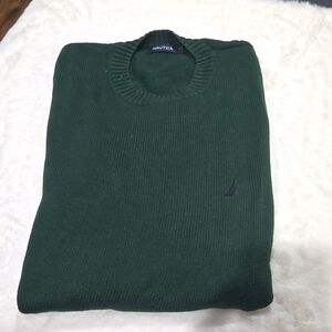 Nautica dark green long sleeve, 100% cotton men's sweater size L